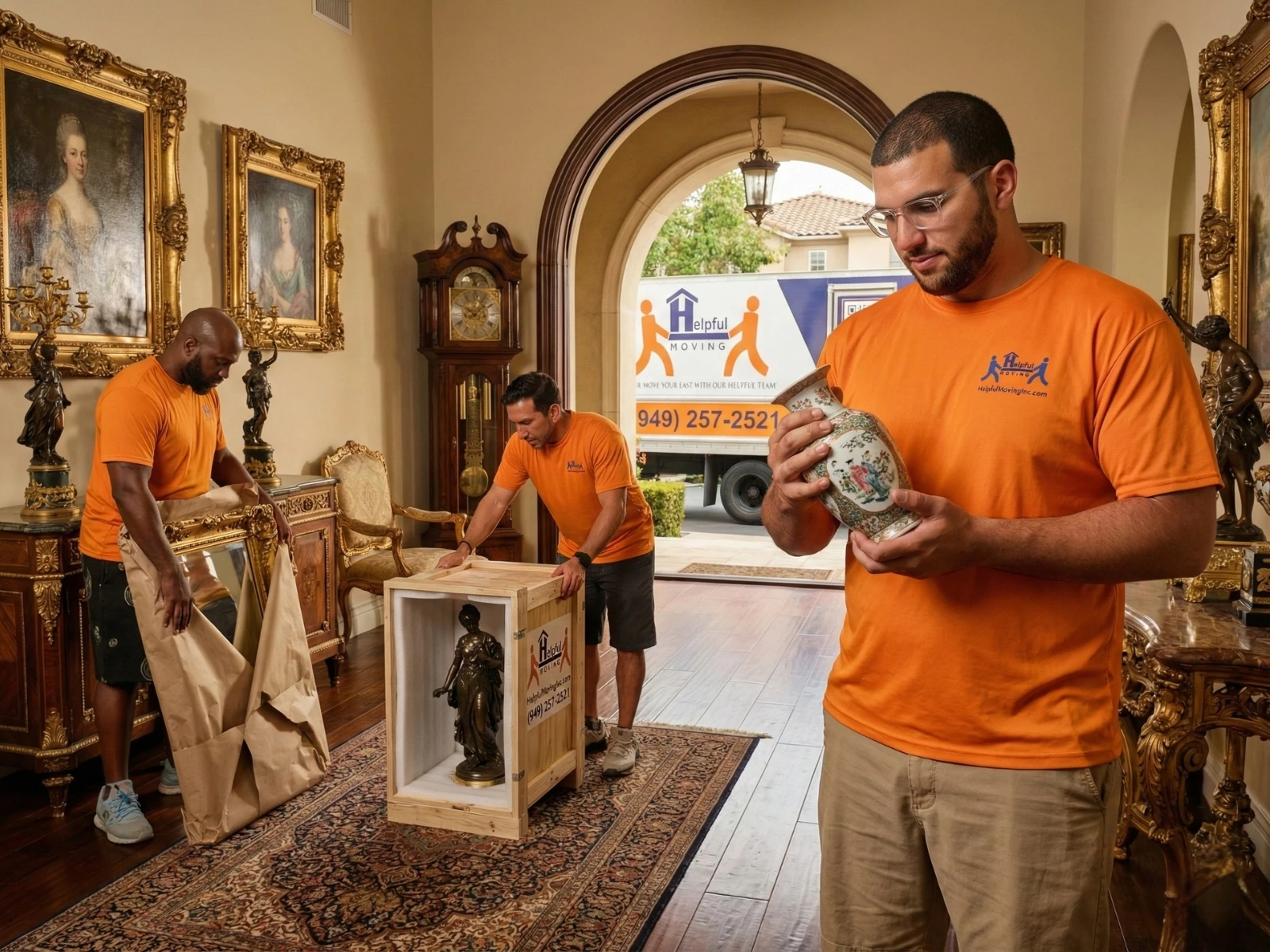 Professional antique movers in Orange County handling valuable antiques